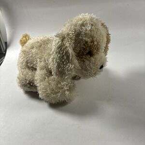 Aurora Dog Plush Buddy White & Brown Puppy Laying 9"L Stuffed Soft Toy Pet Lovey